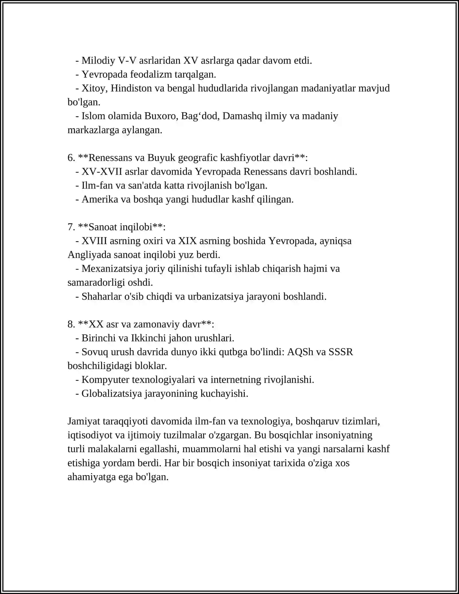 JAMIYAT TARAQQIYOTIDA TARIXNING MAZMUNI, YO`NALISHLARI VA KONSEPSIYALARI 4