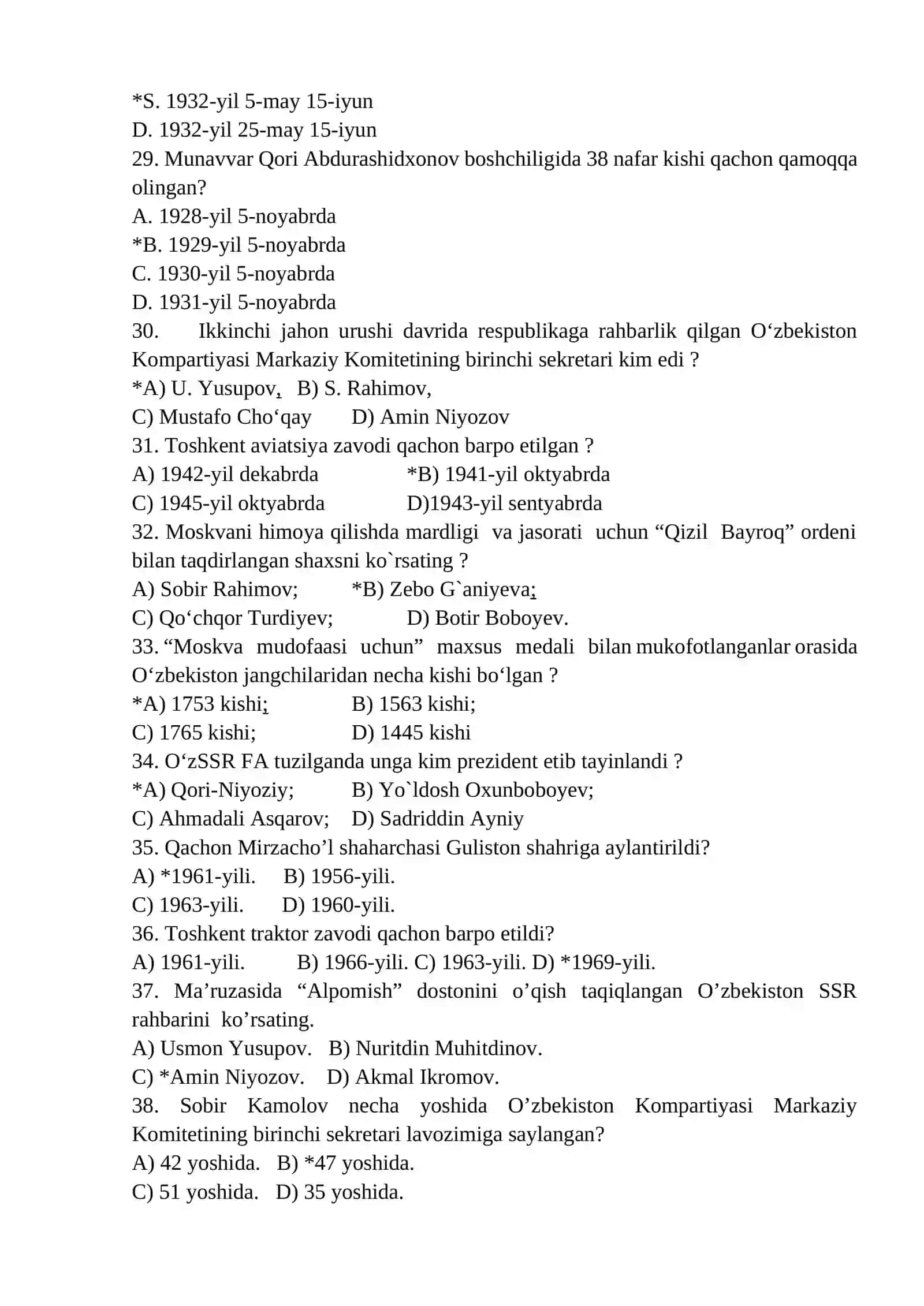 10-11-sinf o'zbekiston tarixi test 4