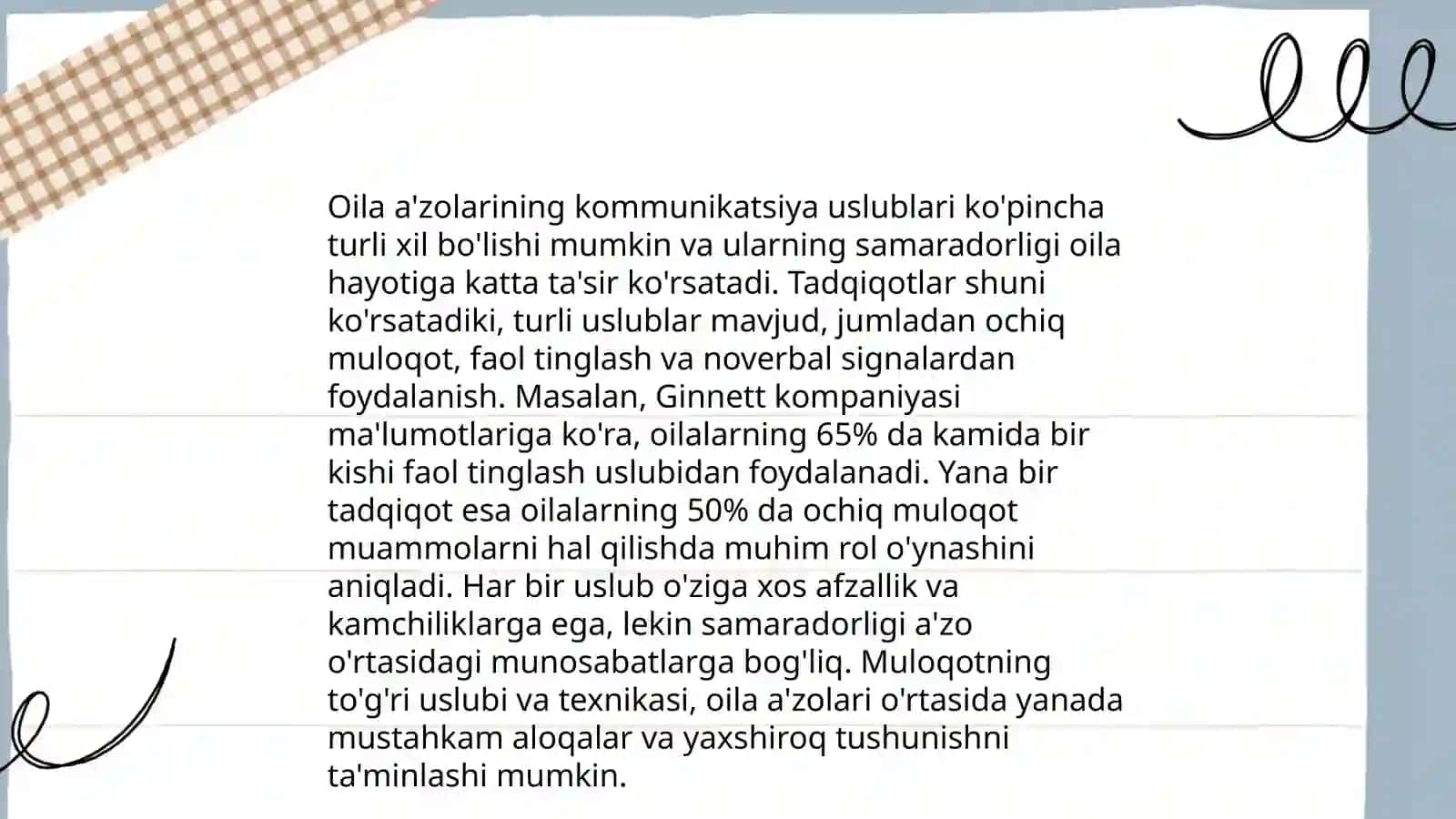Oilaviy tarix.O'zaro munosabatlarda xulq patternlarining õtish mexanizmi sifatida 4