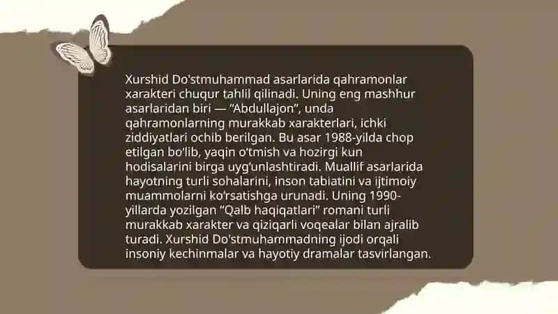 Xurshid Do'stmuhammad qissalarining o'ziga xosligi 4