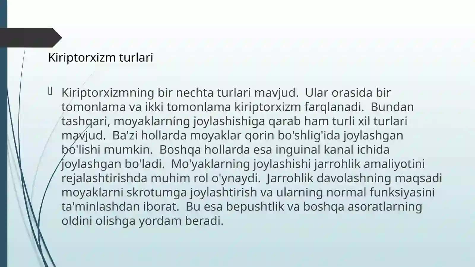 Kiriptorxizm, epispadiya, gipospadiya va operativ xirurgiyasi 4
