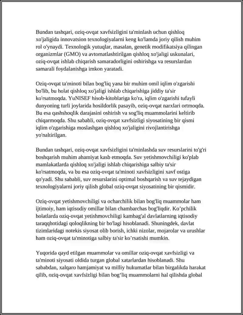 GLOBAL OZIQ-OVQAT SIYOSATI VA XATARLARNI BOSHQARISH 4