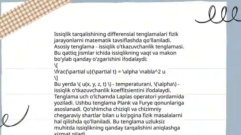 Issiqlik tarqalishining matematik modellari 4