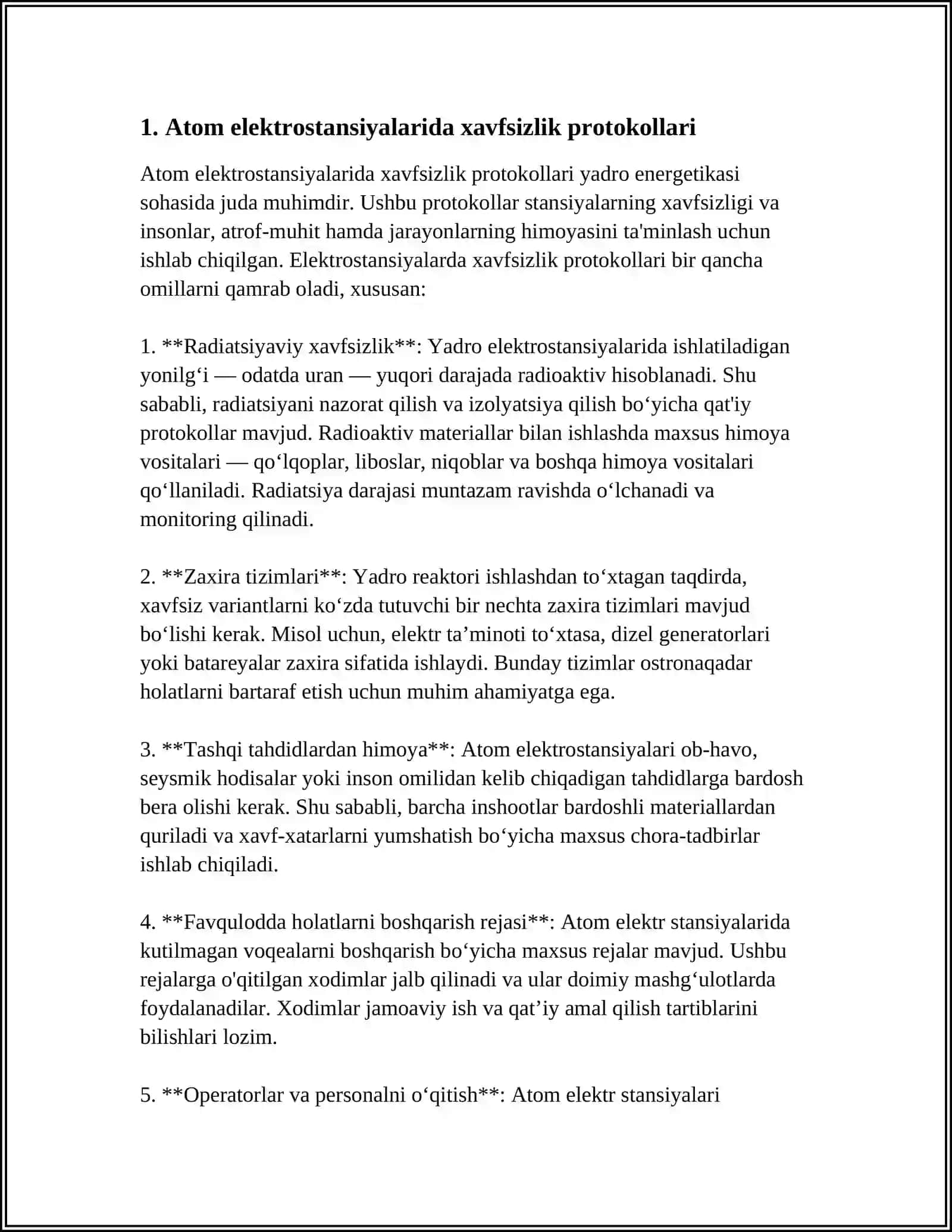 ATOM ELEKTRO STANSIYALARIDA XAVFSIZLIK CHORALARI 4