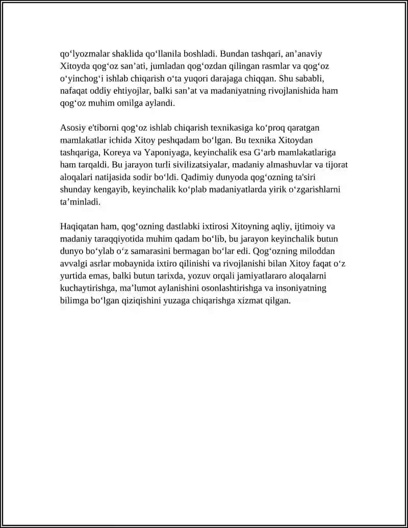 QOG'OZ ISHLAB CHIQARISHNING VUJUDGA KELISHI 4