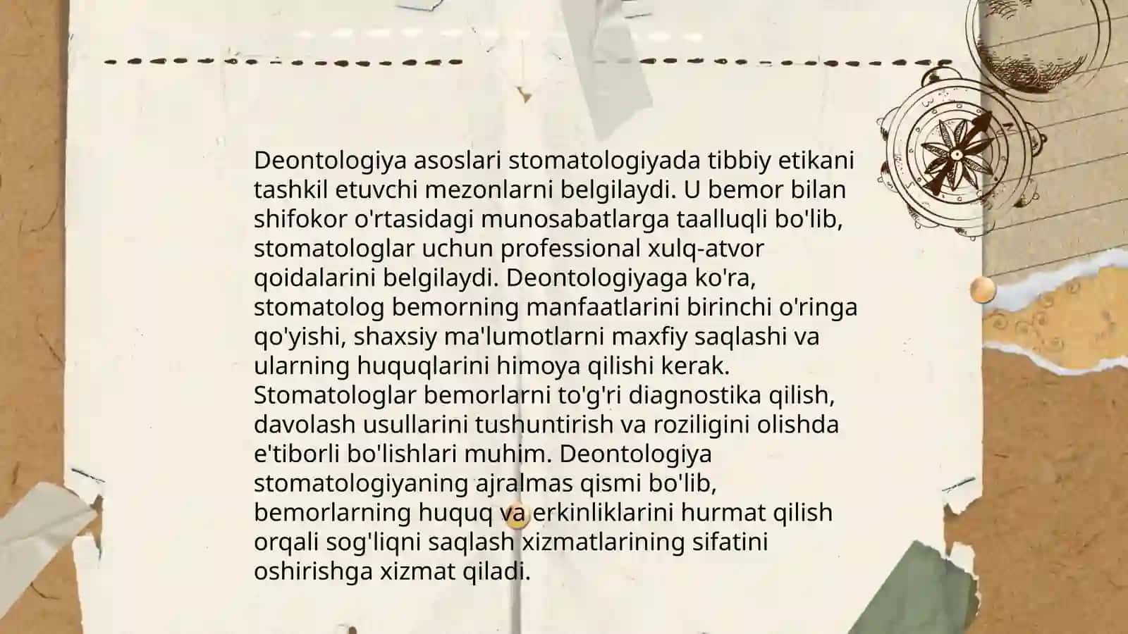Tibbiy xujjatlar ambulator stomatologik kasallik tarixini to`ldirish Deontologiya va tibbiy etika 4