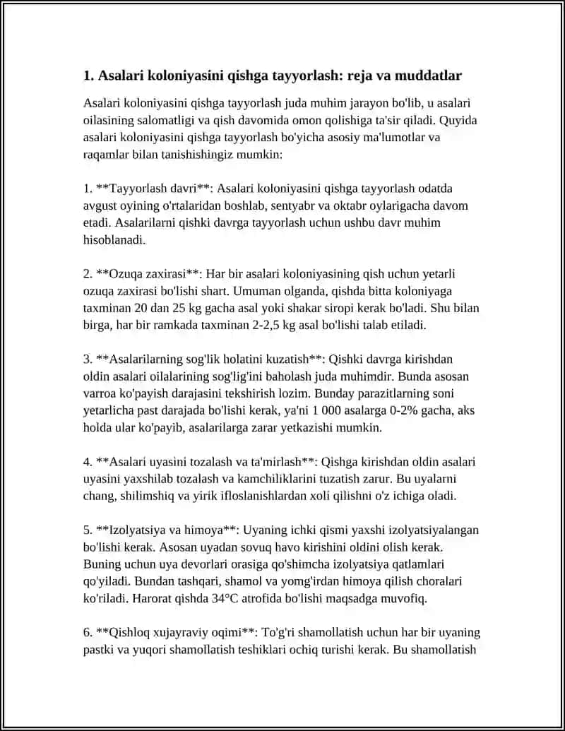 Asalari koloniyasini qishga tayyorlash: reja va muddatlar 4