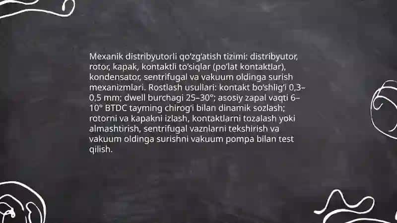 Qo‘zg‘atish tizimlari turlari va ularni rostlash usullari 4