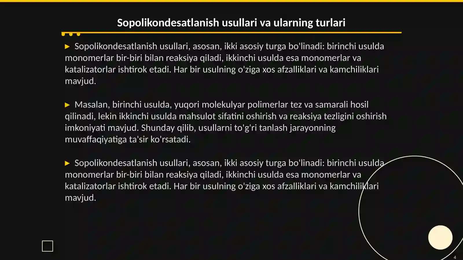 Sopolikondesatlanish reaktsiyalari: usullari, mexanizmlari va sopolikondensatlanishda katalizatorlarning roli 4