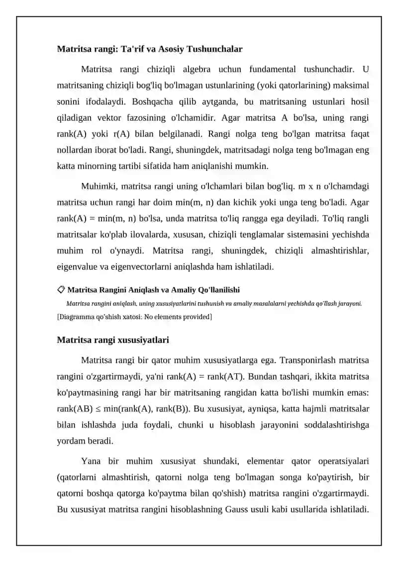Matritsiyaning rangi. Matritsalarning amaliy masalalarga tadbiqi 4