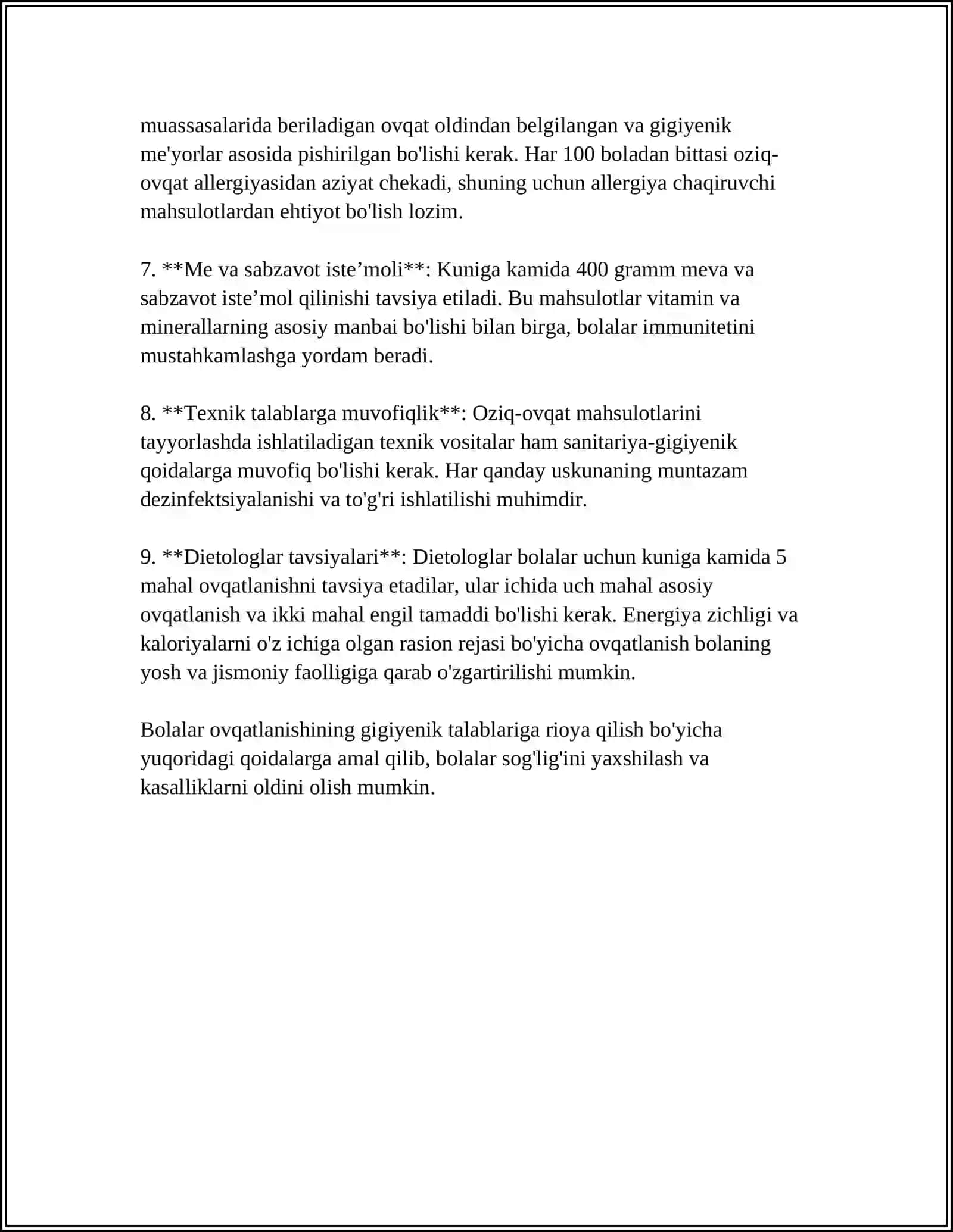 Bolalar ovqatlanishining gigiyenik talablariga rioya qilish 4