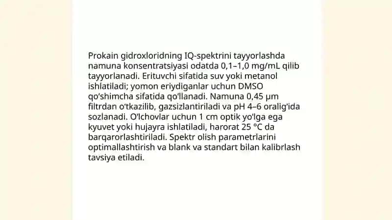 IQ-spektroskopiya usulining prokain gidroxlorid moddasi tahlilida qoʻllanilishi 4