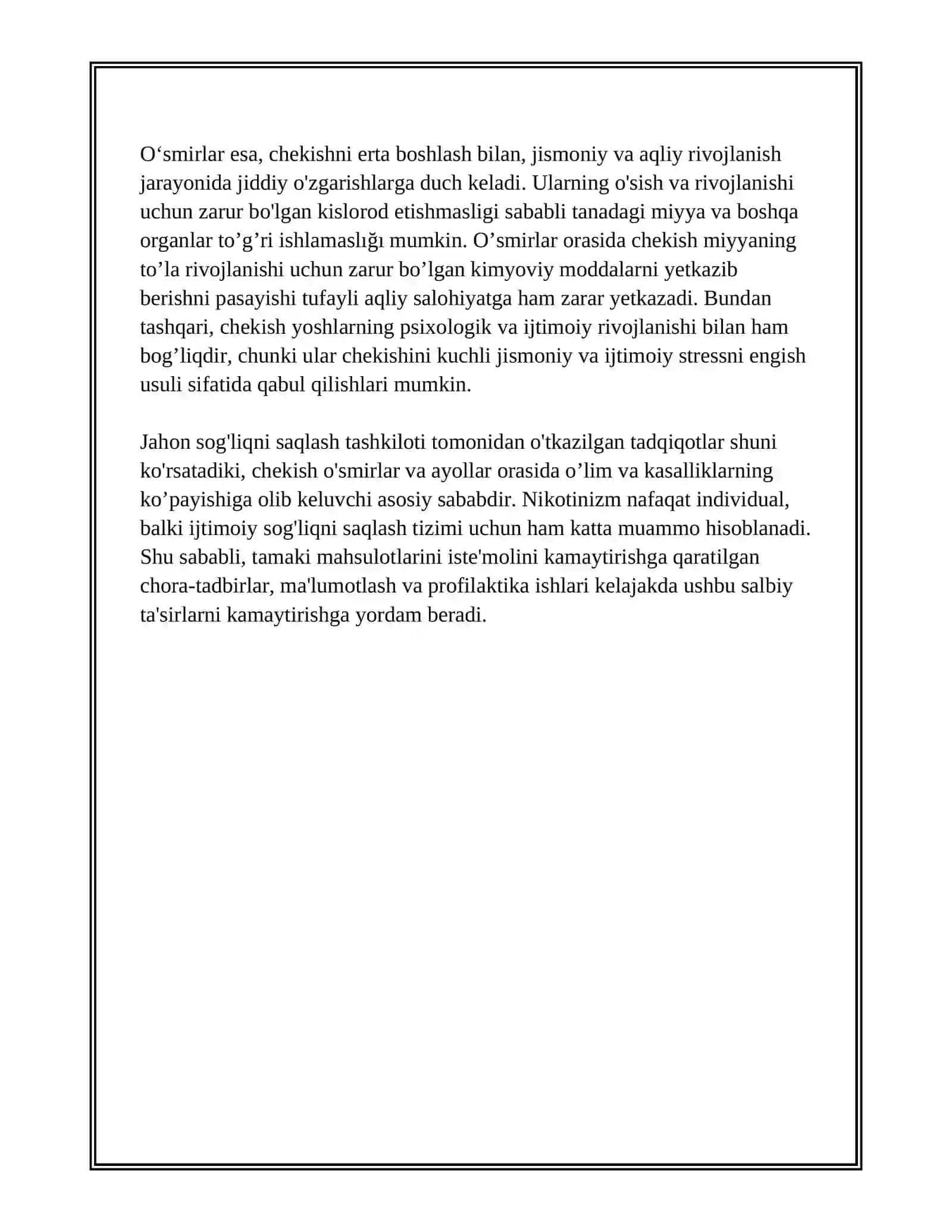 NIKOTINIZM VA UNING ASORATLARI, NIKOTINIZMNING AYOLLAR VA O'SMIRLAR ORGANIZMIGA TA'SIRI 4