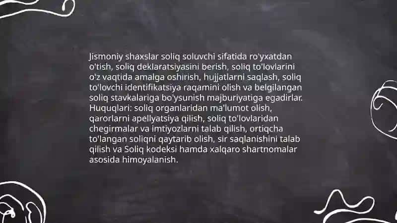 Soliq munosabatlarining subyektlari, ularning huquqlari va majburiyatlari 4