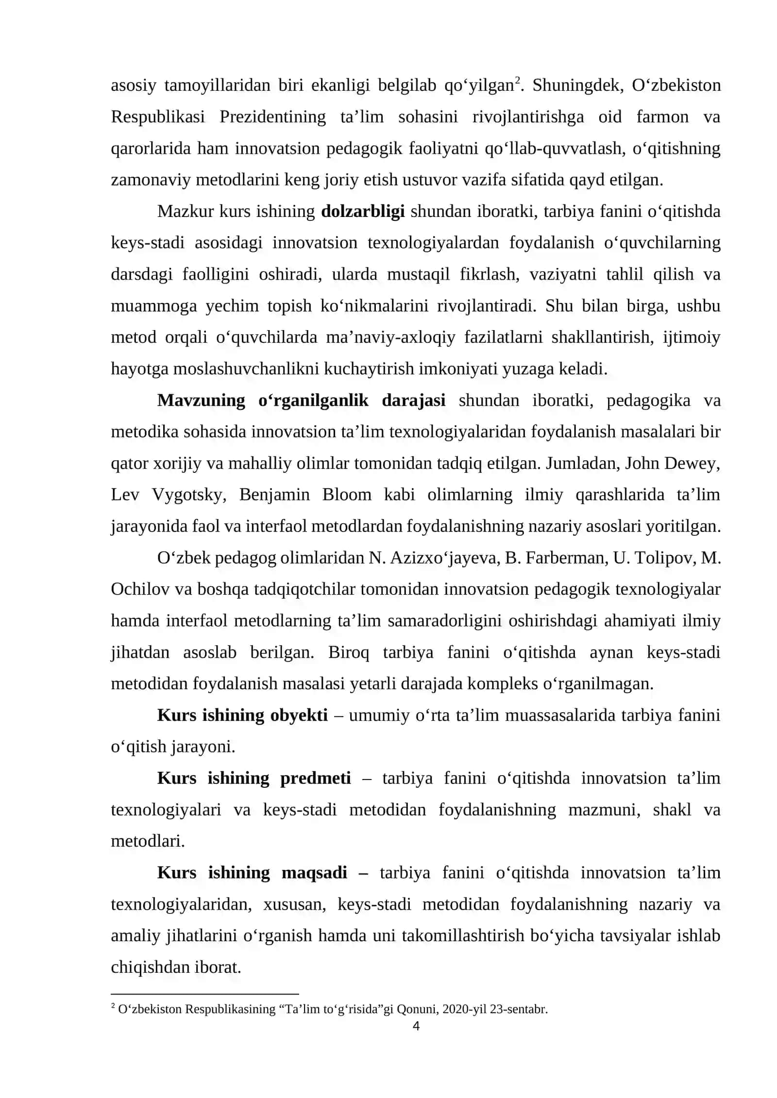 Tarbiya fanini o‘qitishda innovatsion ta’lim texnologiyalaridan foydalanishga doir keys-stadi bilan ishlash 4