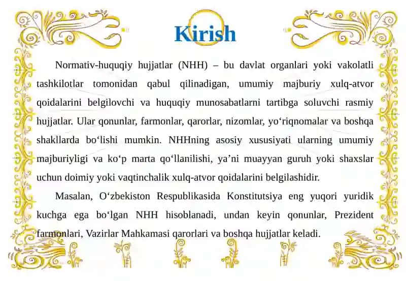 NORMATIV-HUQUQIY HUJJATLARNING TURLARI 4