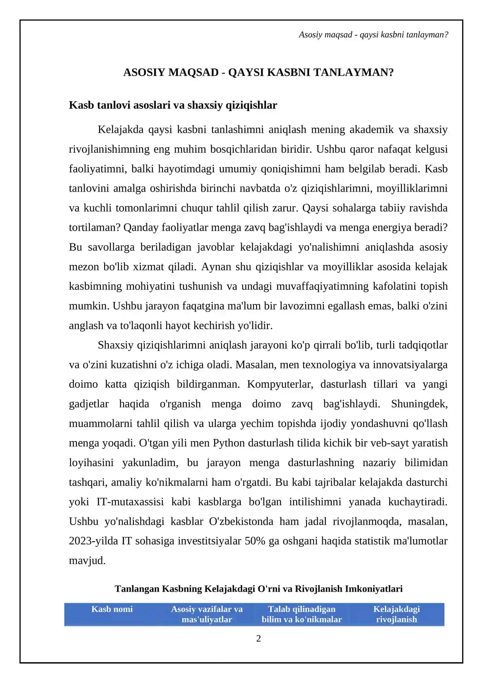 Men tanlagan kasbda kelgusi rejalarim 4