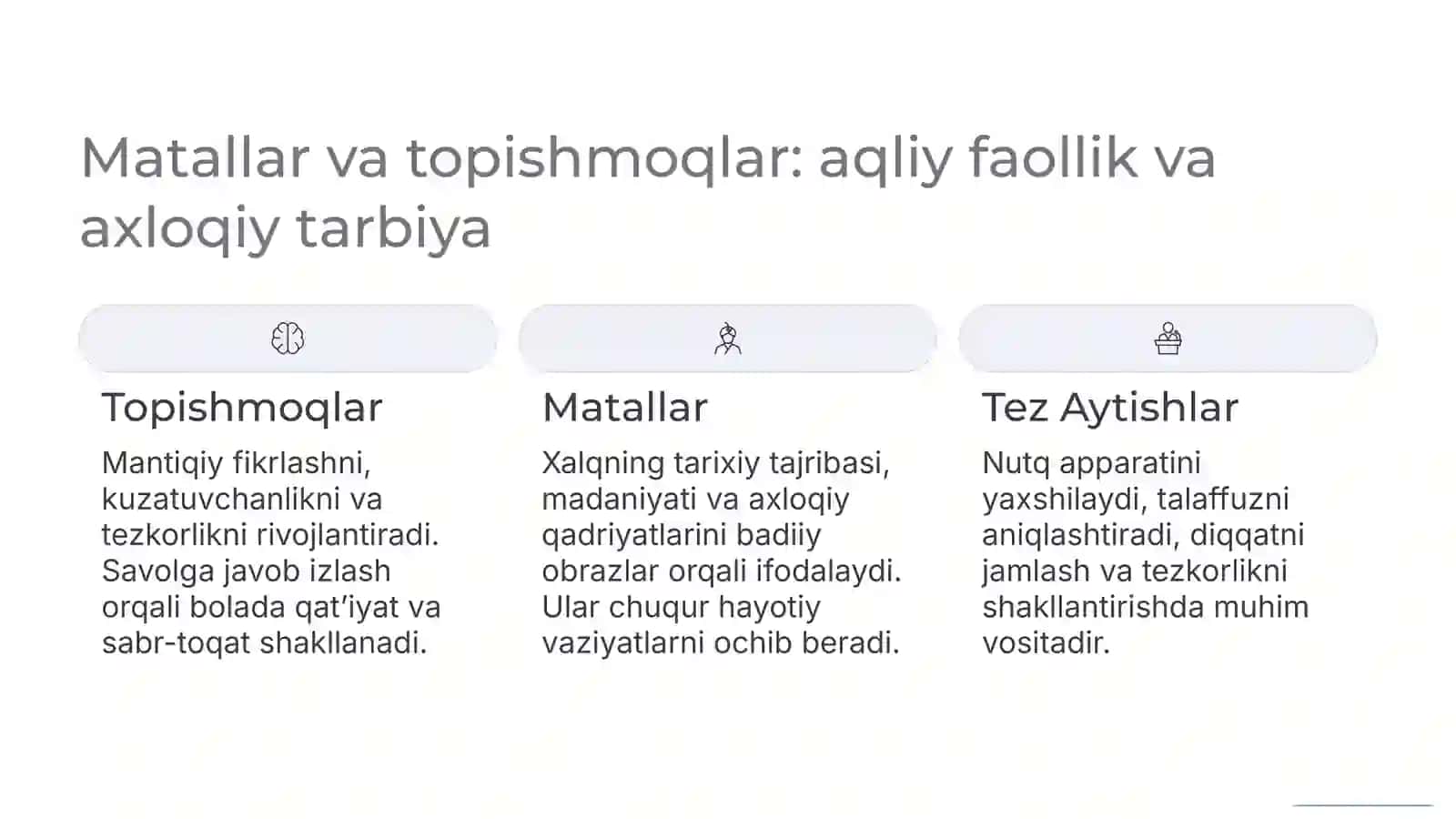 Maqol,matallar va topishmoqlarning axloqiy-ta’limiy ahamiyatlari 4