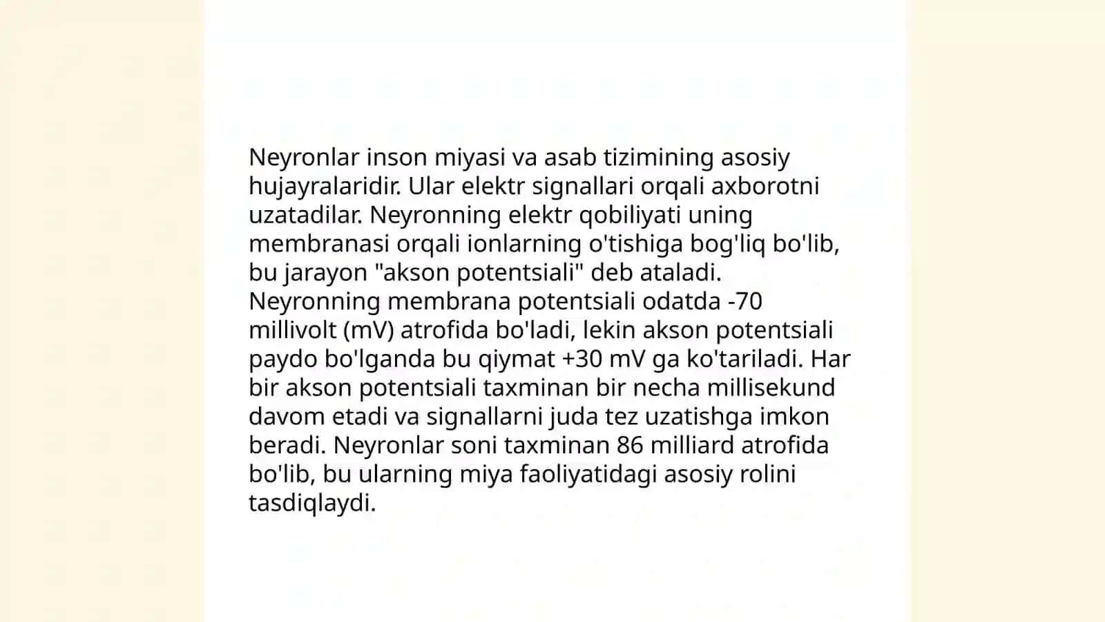 Nerv impulslari oʻtqazilishi va uning tarmoqlari.Sinoptik harakatlanish 4