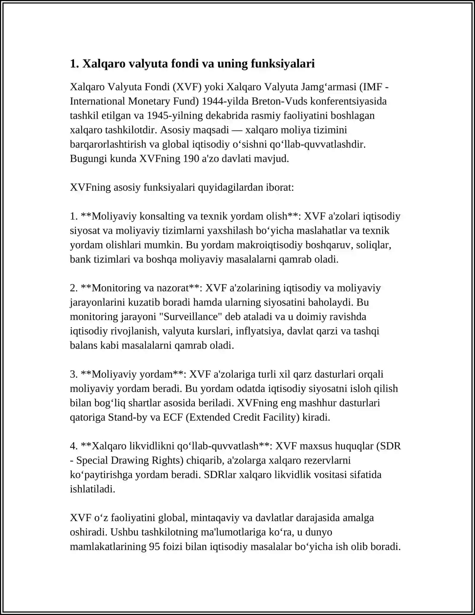 Xalqaro Valyuta Fondi va uning funksiyalari 4