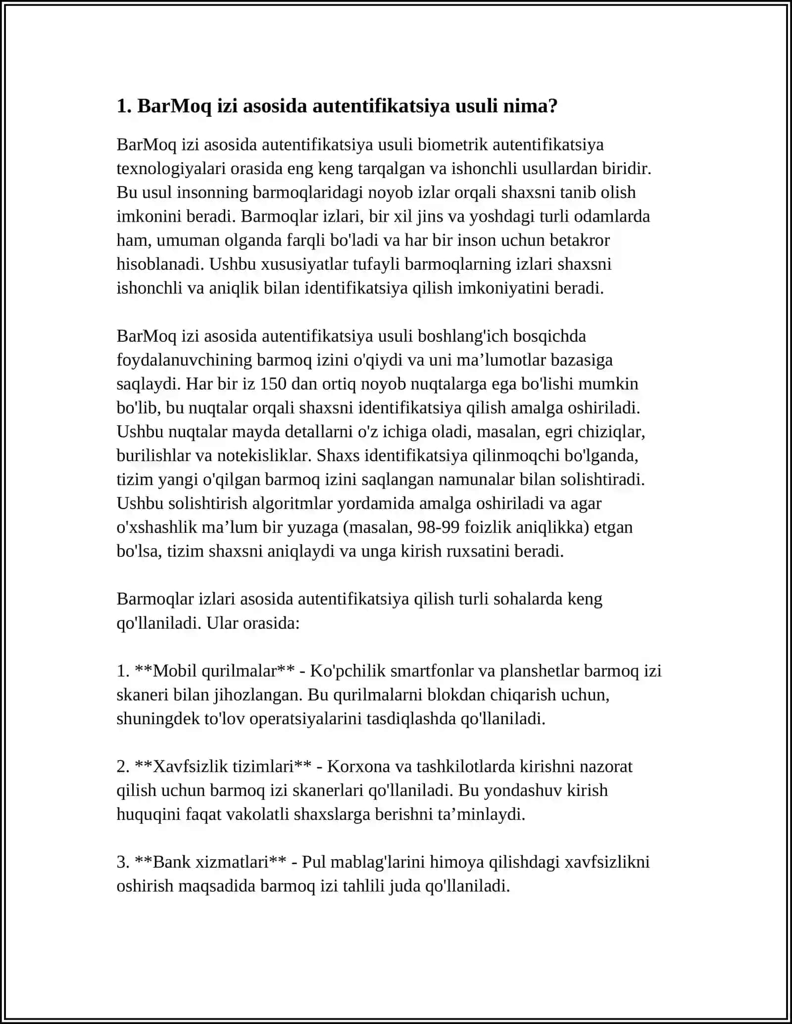 BARMOQ IZIGA ASOSLANGAN AUTENTIFIKATSIYA USULI VA UNING XUSUSIYATLARI 4