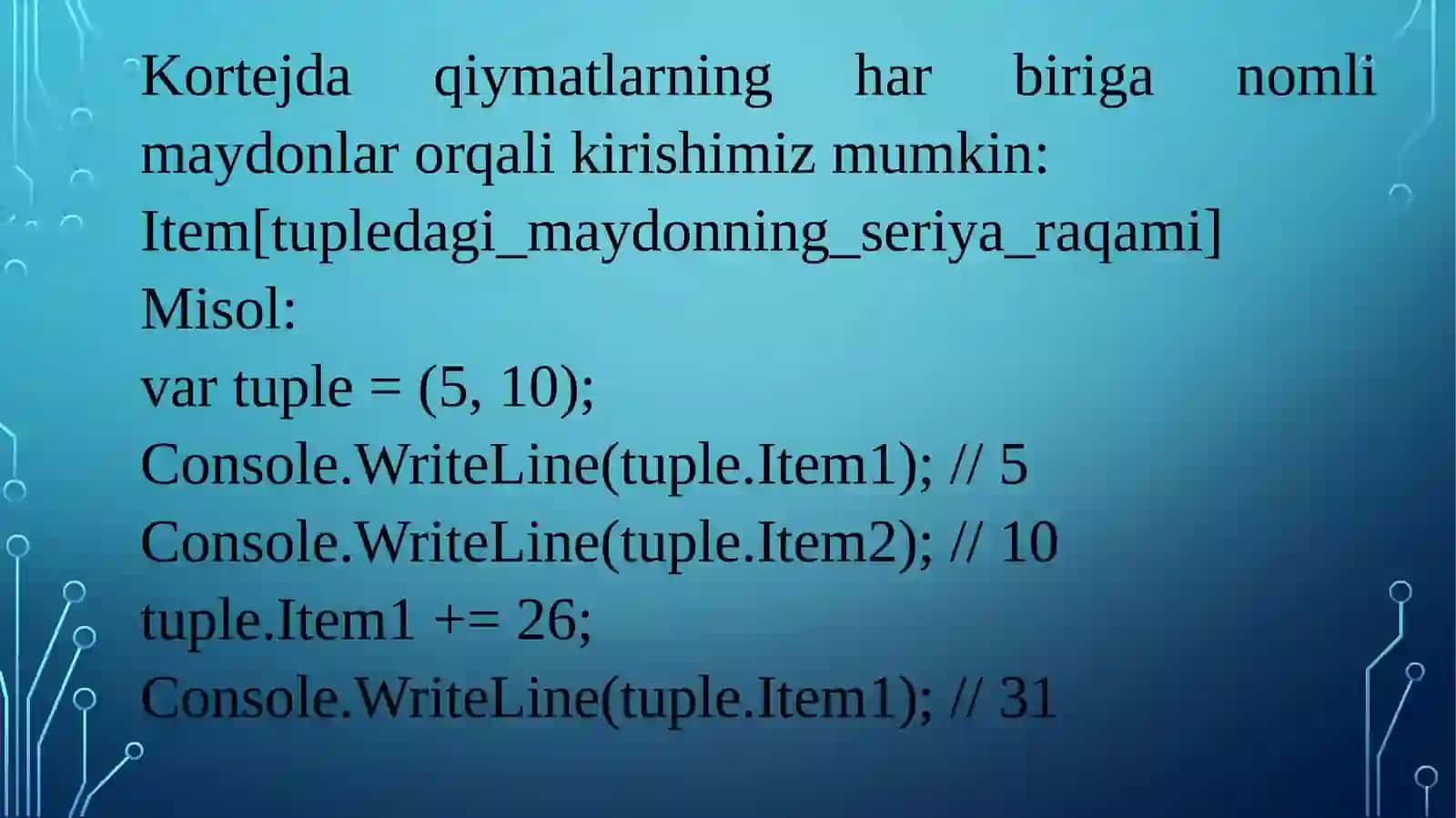Kortejlar. Sanab o‘tiluvchi tur. Strukturalar 4