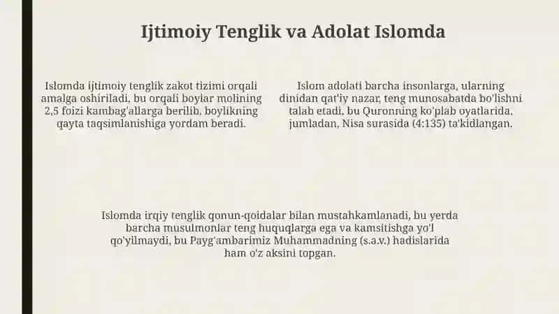Islomda Inson Huquqlari, Ijtimoiy Tenglik va Adolat Asoslari 4