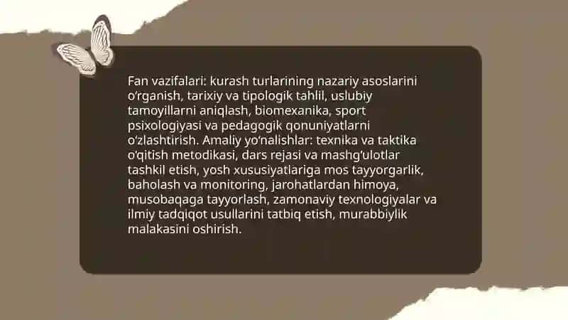 Kurash turlari va uni o'qitish metodikasi fanining maqsadi hamda vazifalari 4