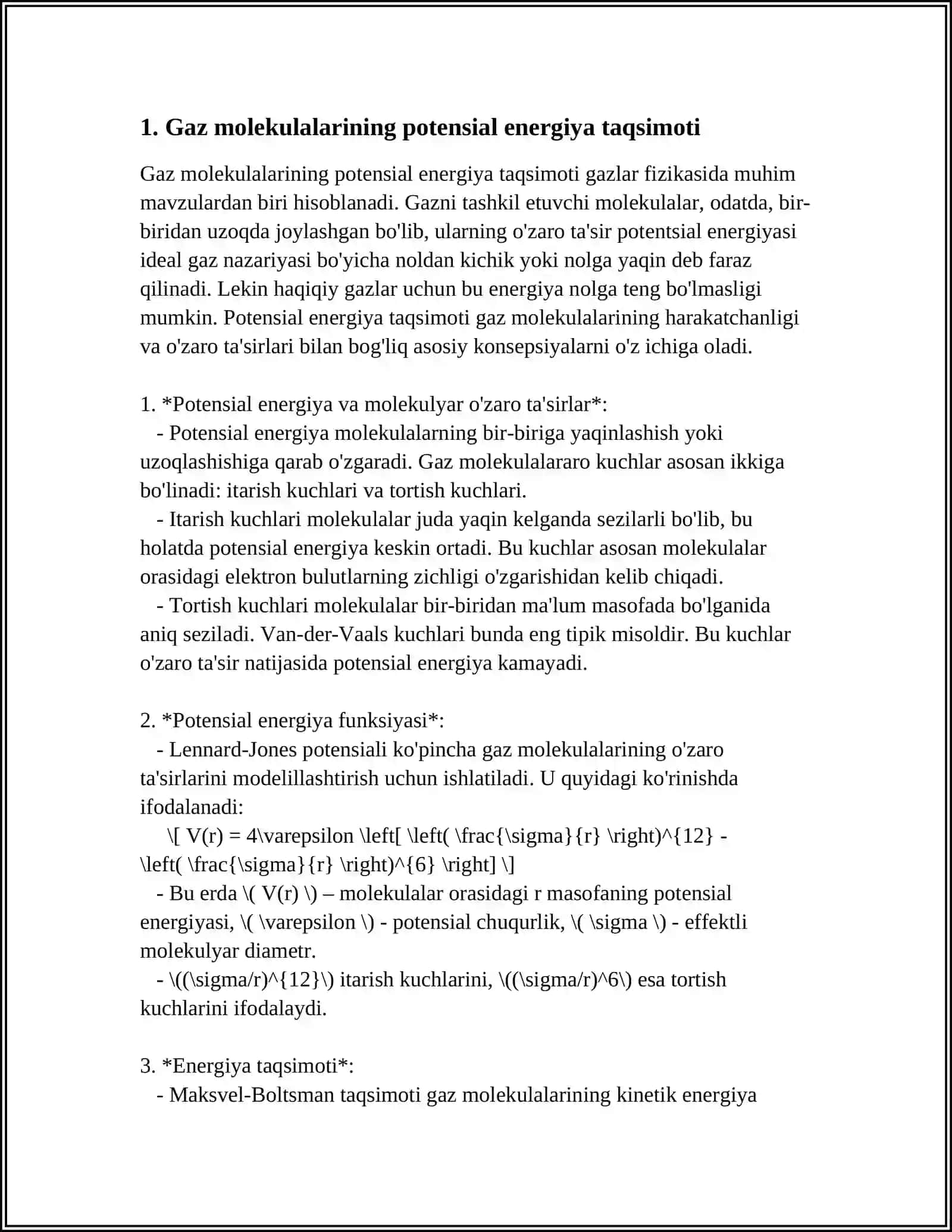 GAZ MOLEKULALARINING POTENSIAL ENERGIYA BO‘YICHA BOLTSMAN TAQSIMOTI 4