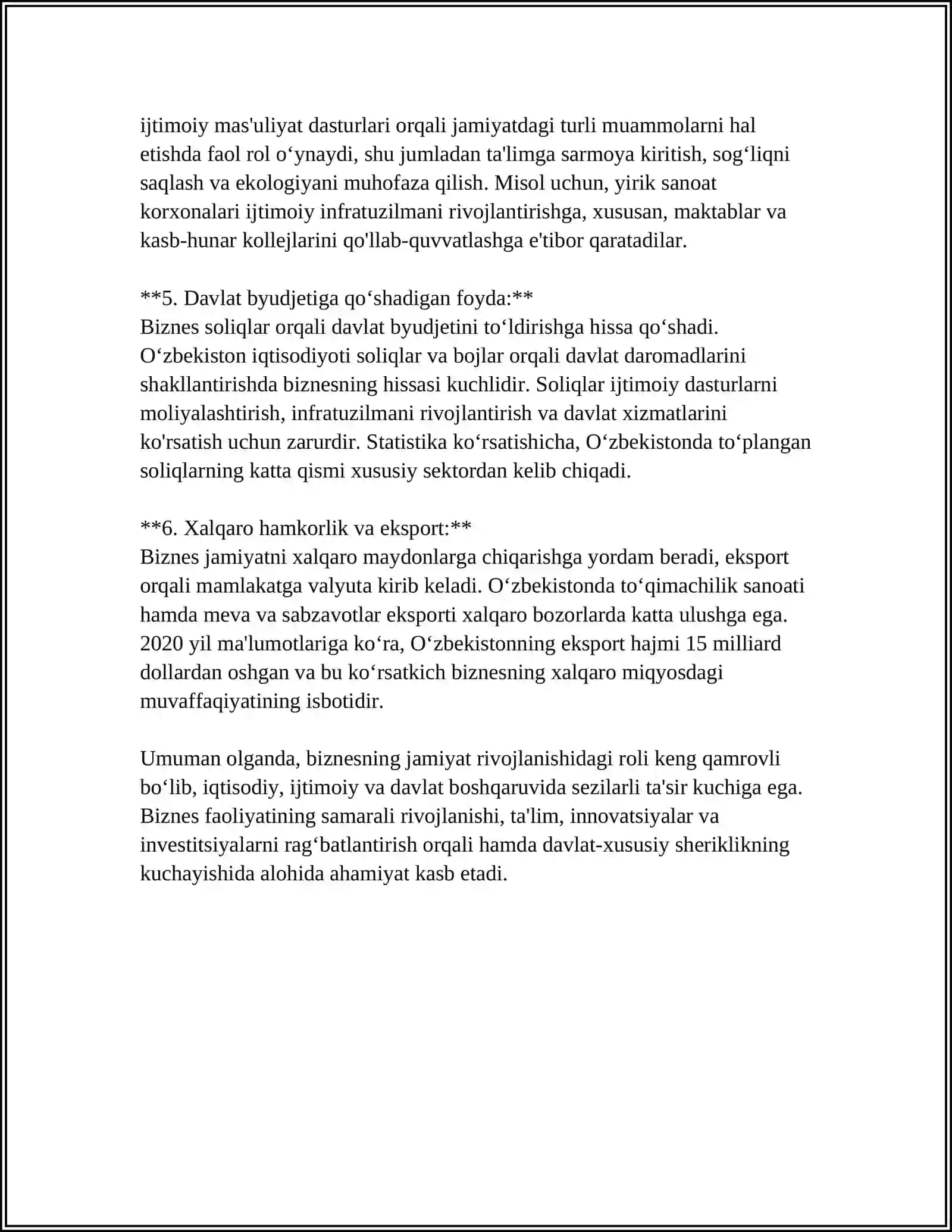 BIZNES JAMIYAT RIVOJLANISHINING TIZIMI SIFATIDA. BIZNESNING ASOSIY TURLARI 4