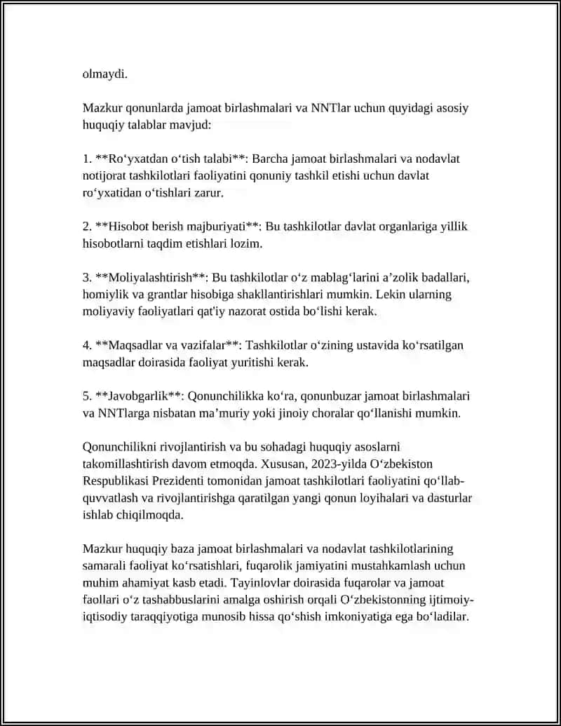 O'ZBEKISTONDA FAOLIYAT YURITAYOTGAN JAMOAT BIRLASHMALARI VA NODAVLAT TASHKILOTLARI 4