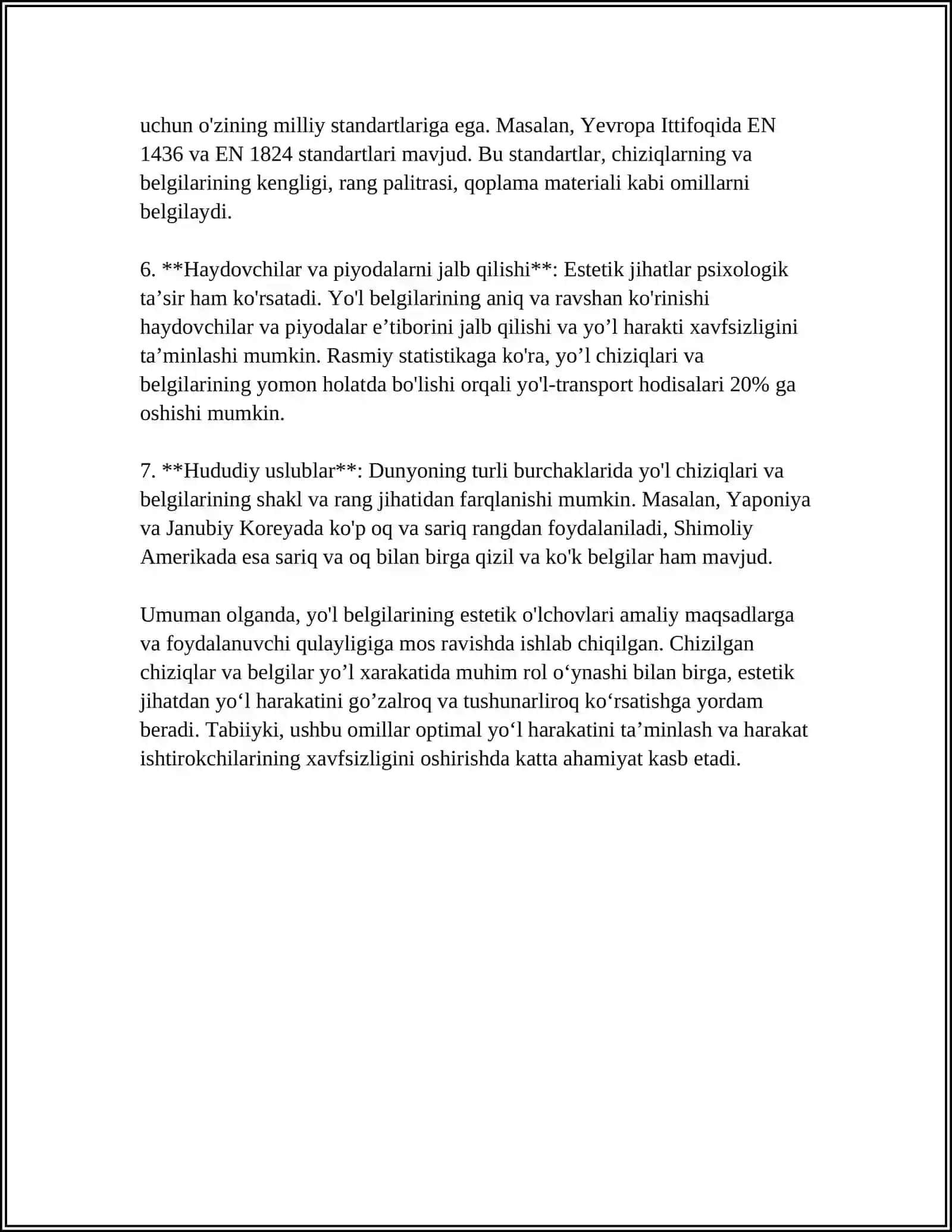 AVTOMOBIL YO’LLARIGA QO’YILADIGAN ESTETIK TALABLAR 4