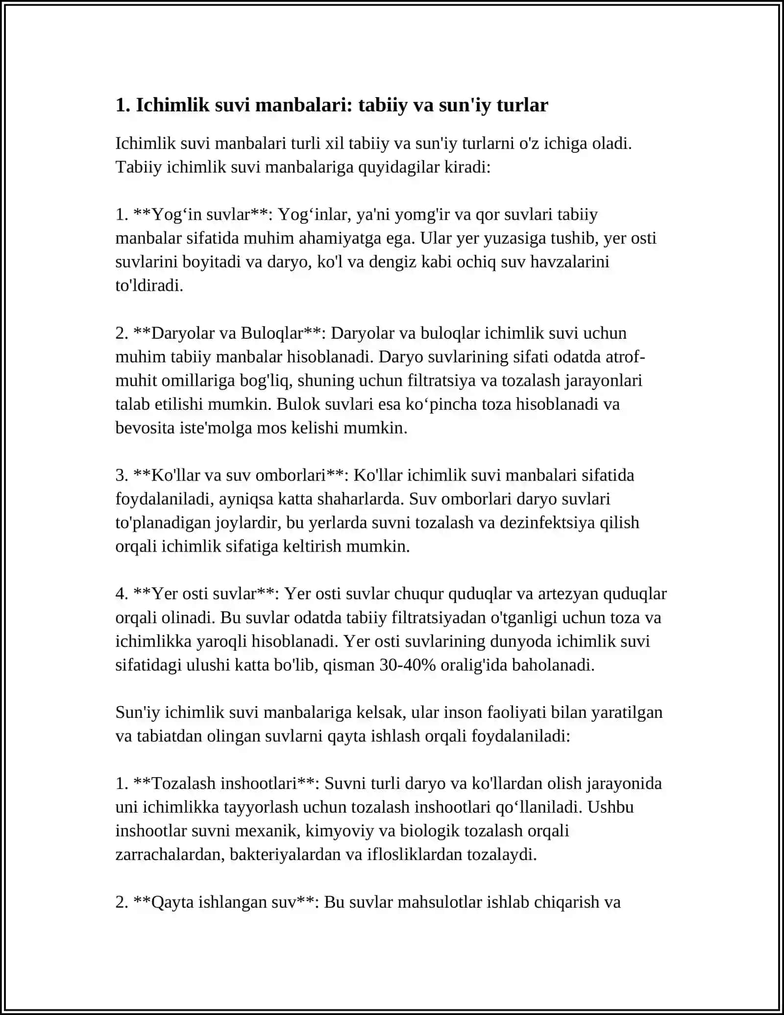 ICHIMLIK SUVI TAMINOTINING ASOSIY MANBALARI VA ULARNI EKOLOGIK-GIGIENIK TAVSIFLASH 4