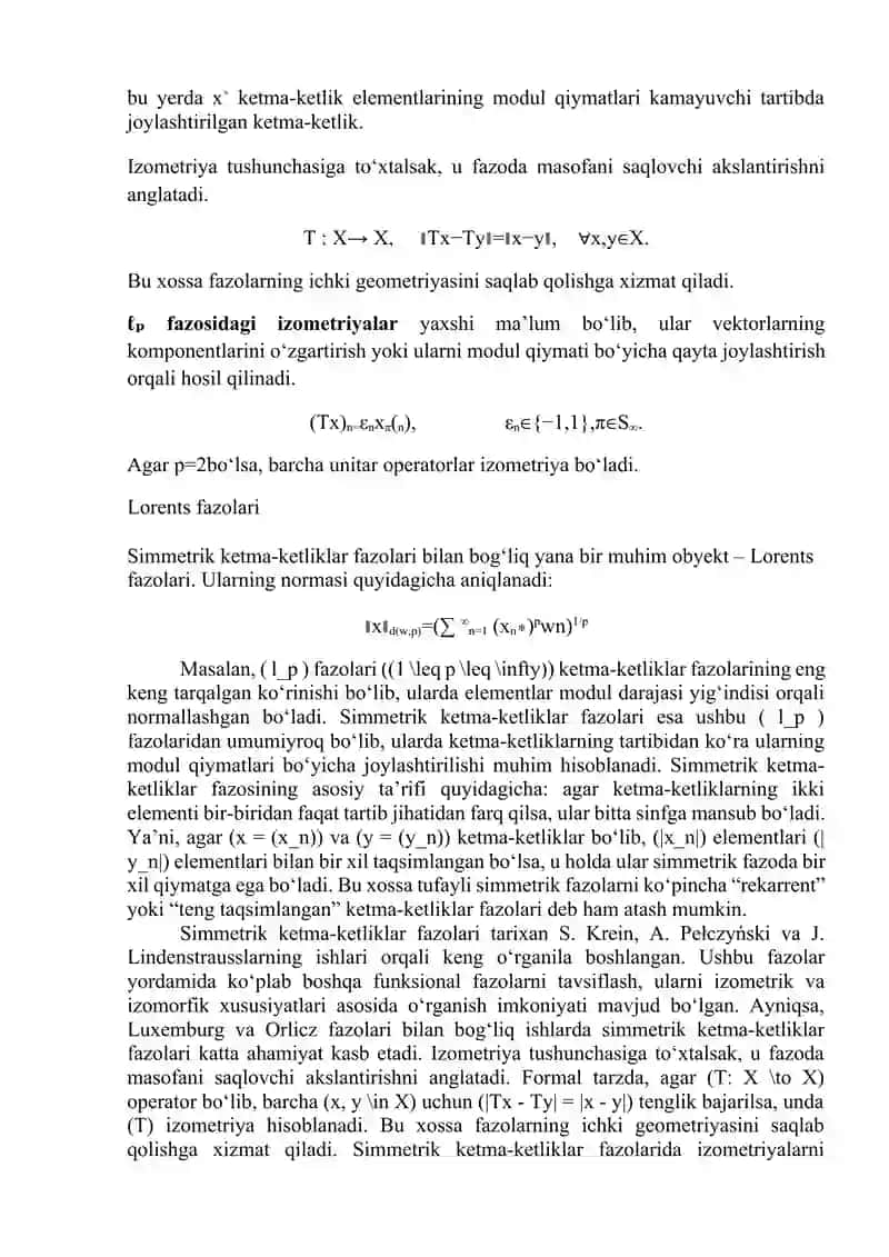 Simmetrik ketma-ketliklar fazolari izometriyalari 4