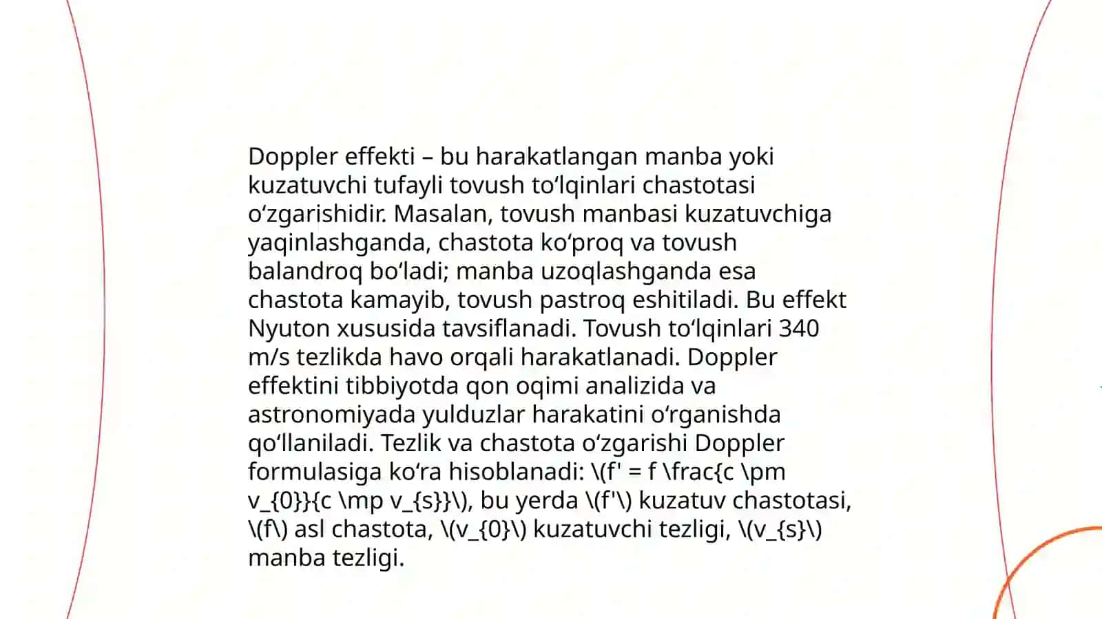 Doppler effekti. Qon oqimi tezligini aniqlash 4