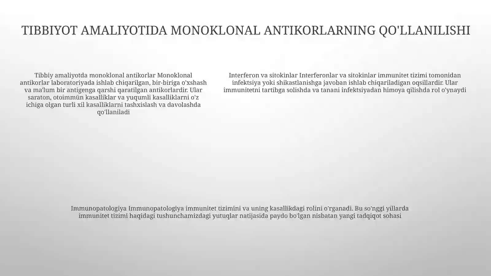 Monoklonal Antitelalar, Olish Usullari Va Meditsina Amaliyotlarida QoʼLlanilishi. Interferon Va Sitokinlar, TaʼSir Mexanizmi. Immunopatalogiya, Hozirgi Zamon Klassifikatsiyasi: TugʻMa Va Hayot Davomida Orttirilgan Immun Tanqisliklar 4