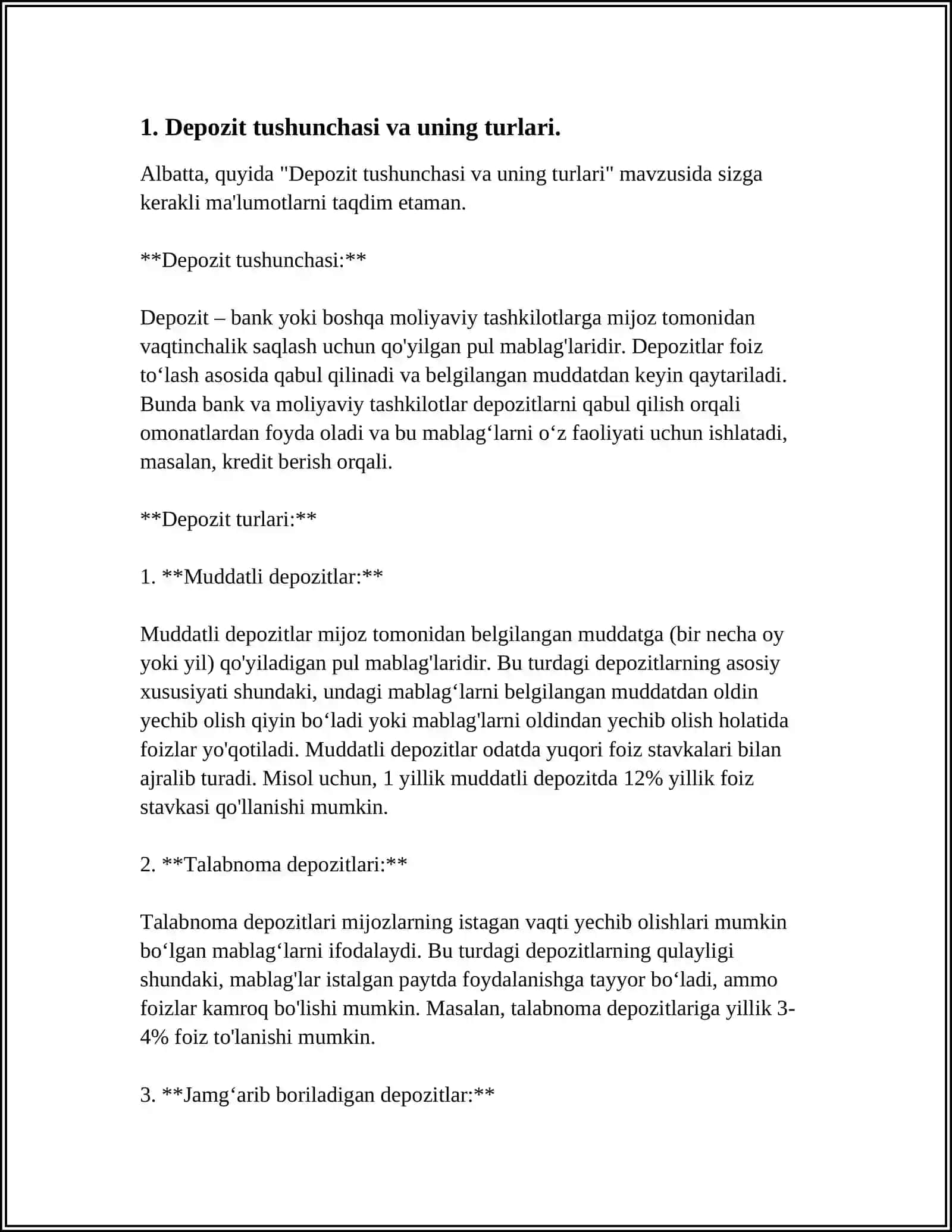 JIZZAX VILOYATI SAMBRHAM UNVIRSITEDI BANK ISHI BANKLARDA DEPOZIT OPERATSIYALARI ULARNI BUGALTERIYA HISOBI 4
