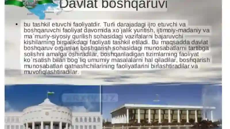 Oʻzbekistonda hokimiyatlarning boʻlinish tamoyili va konseptual asoslari. Oʻzbekistonda davlat boshqaruvi va fuqorolik jamiyati instutlari oʻzaro munosabatlari 4