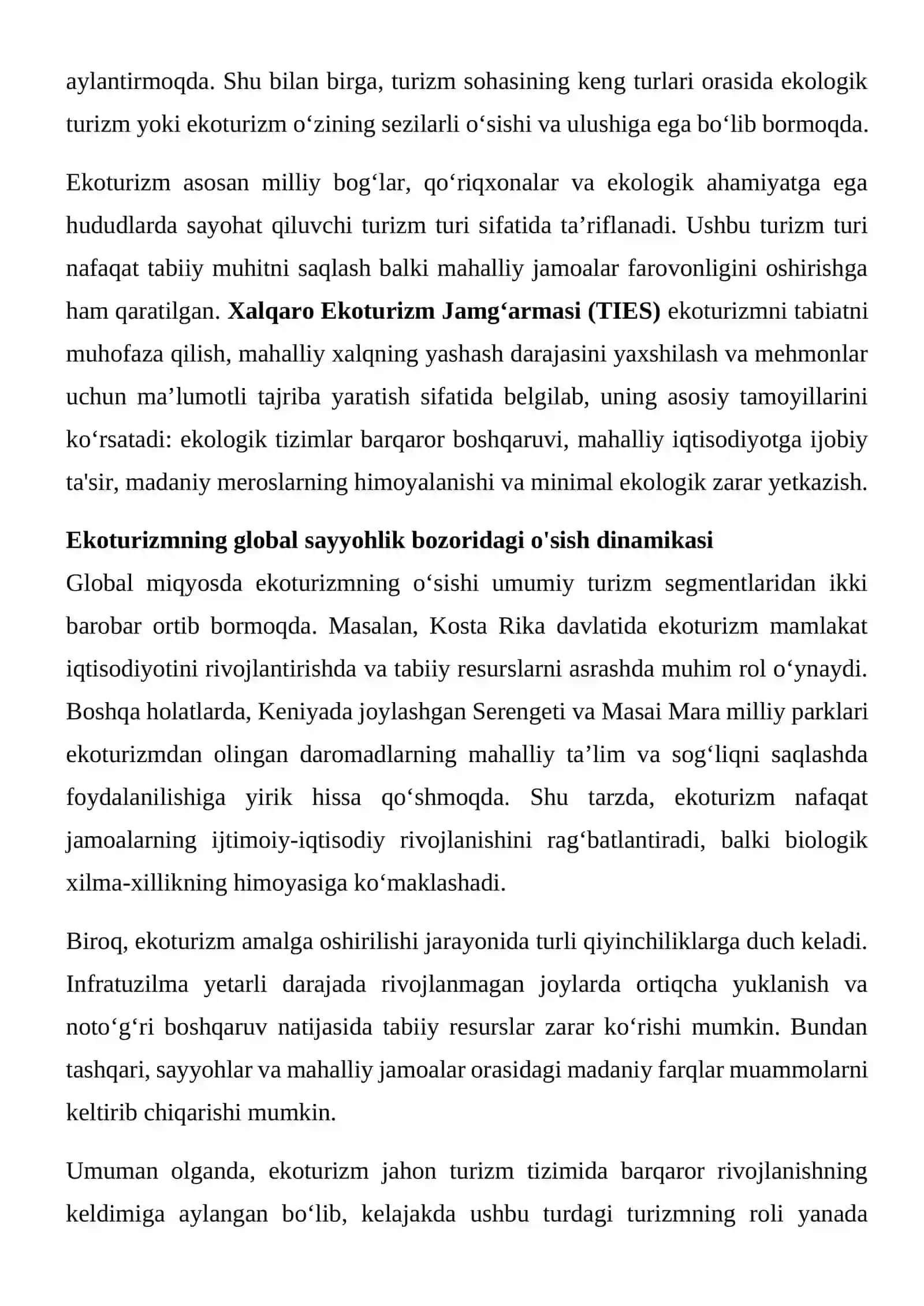 Ekoturizmning global turizm tizimidagi o‘rni 4