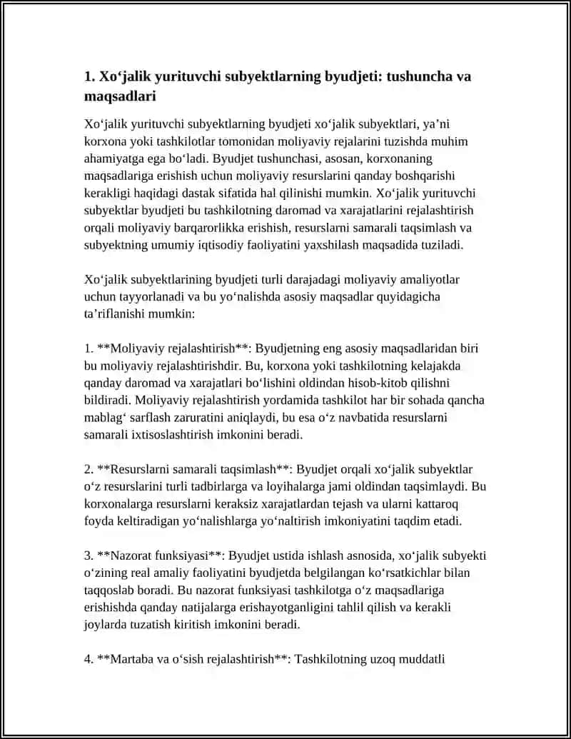 XÒJALIK YURITUVCHI SUBYEKTLARNING BYUDJETI, UNI TUZISH TARTIBI 4