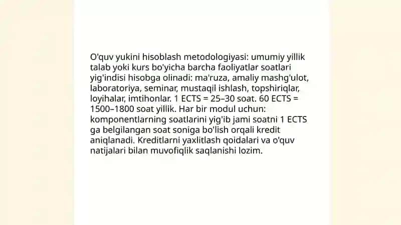 ECTS bòyicha kredetlar ajratish va òtish metodologiyasi 4