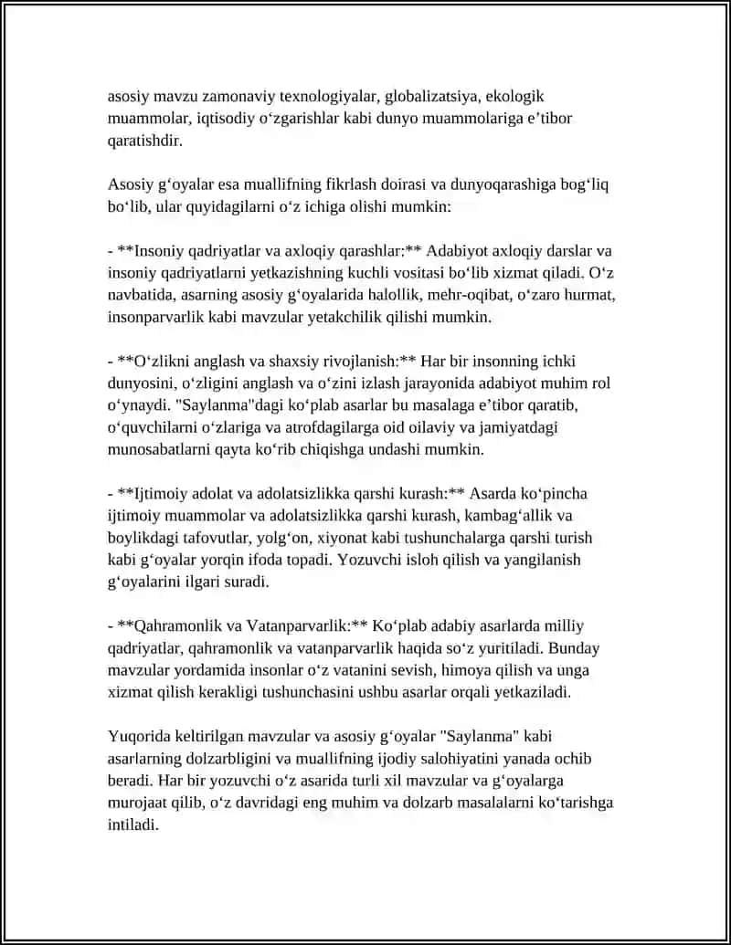 OZOD SHARAFIDDINOVNING "SAYLANMA" ASARI 4