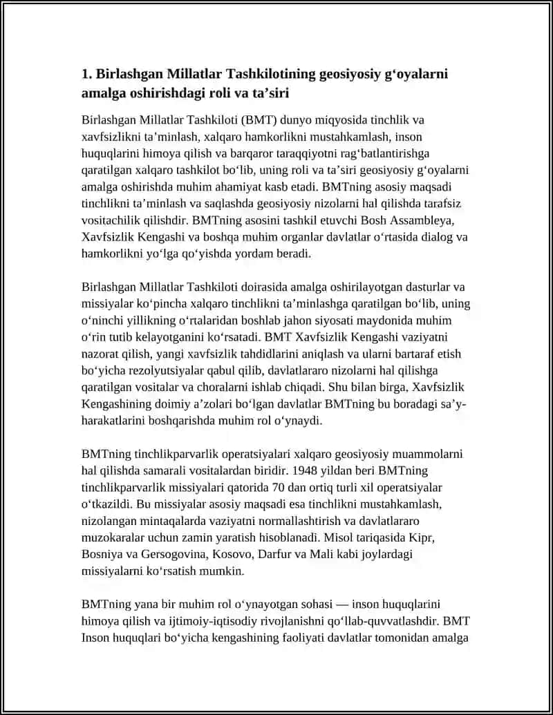 GEOSIYOSIY G‘OYALARNI AMALGA OSHIRISHDA XALQARO TASHKILOTLARNING O‘MILI 4