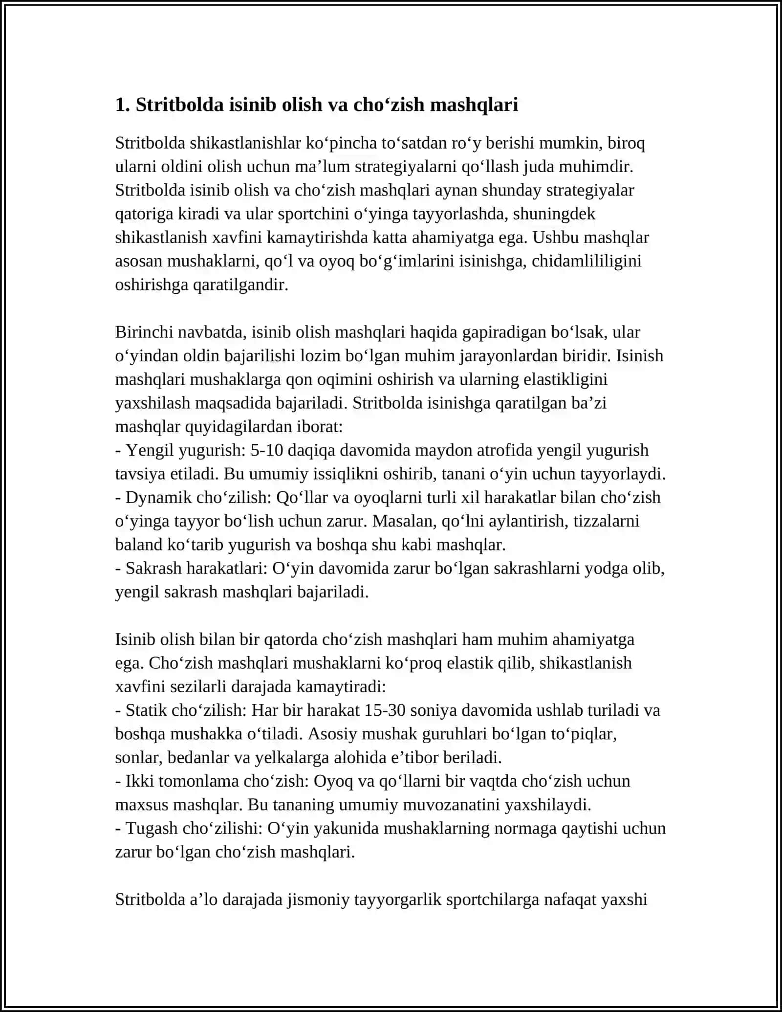 STRITBOLDA SHIKASTLANISHNING OLDINI OLISH. STRITBOL O‘YININING STRATEGIYASI JISMONIY TAYYORGARLIK 4