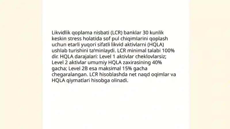 Bazel III ning banklar likvidliligini ta’minlash bo‘yicha talablari 4