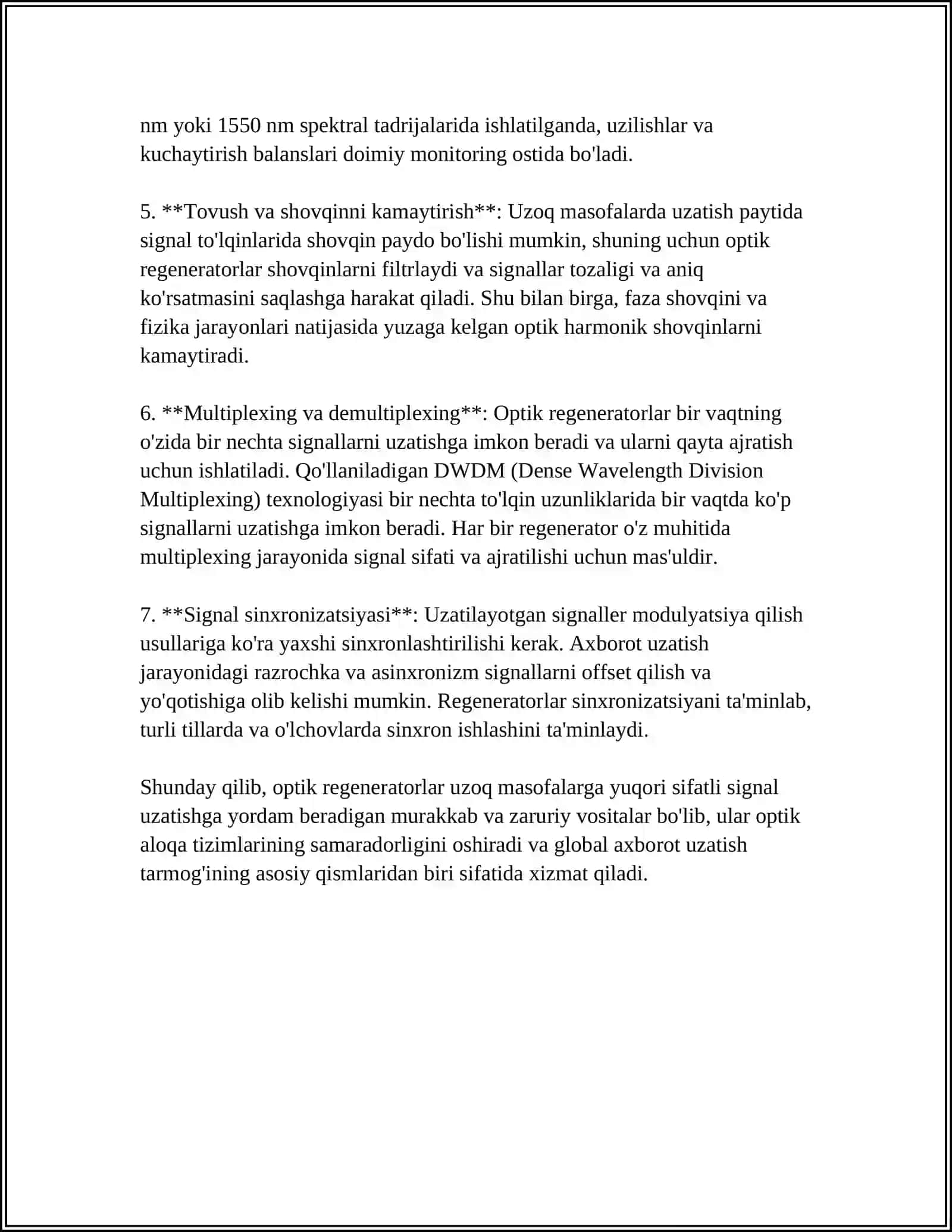 OPTIK REGENERATORLAR VA OPTIK KUCHAYTIRGICHLAR. ULARNING QOLLANILISHI 4
