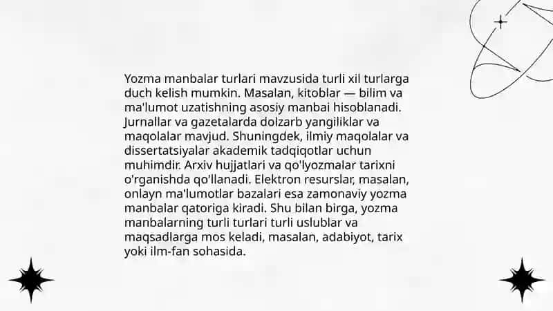 Yozma manbalarning asosiy xillari 4