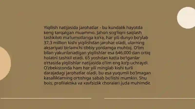 Jaroxat turlari yiqilishlar, cho'kish, kuyish, zaxarlanish va bo'gʻilishlar asperizatsiya sindromi 4