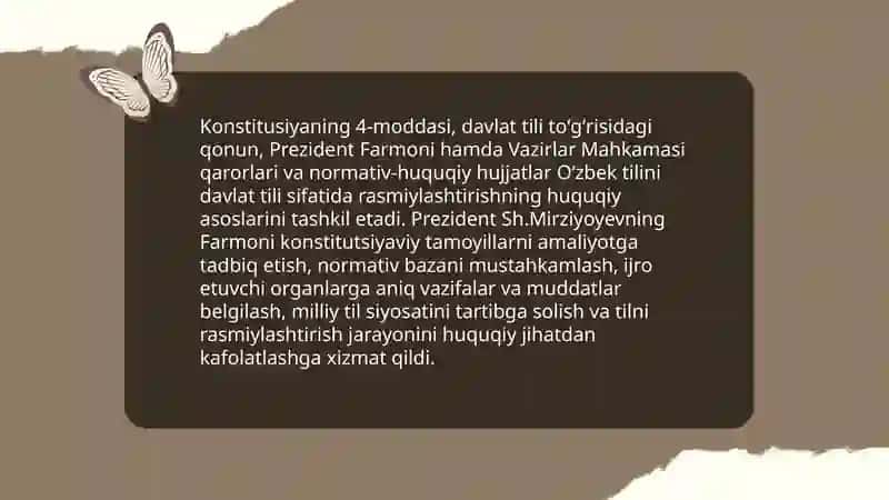 Õzbektiliga davlat tili sifatida nufuzi va mavqeyini tubdan oshirish chora tadbirlari tõgʻrisida 4