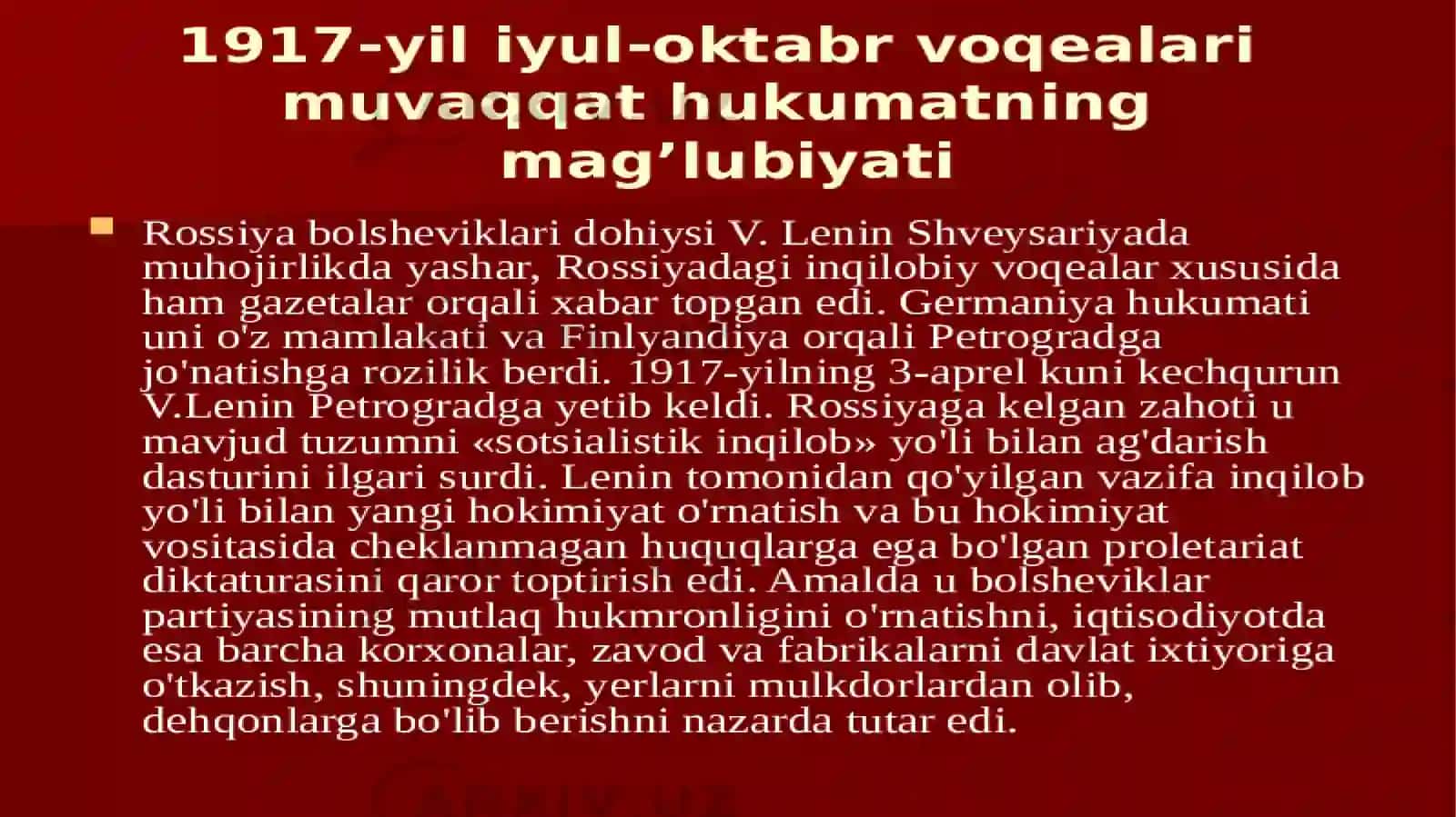 1917 yil fevral inqilobi va Oktabr tontarishi sabalari va o'qibatlari 4